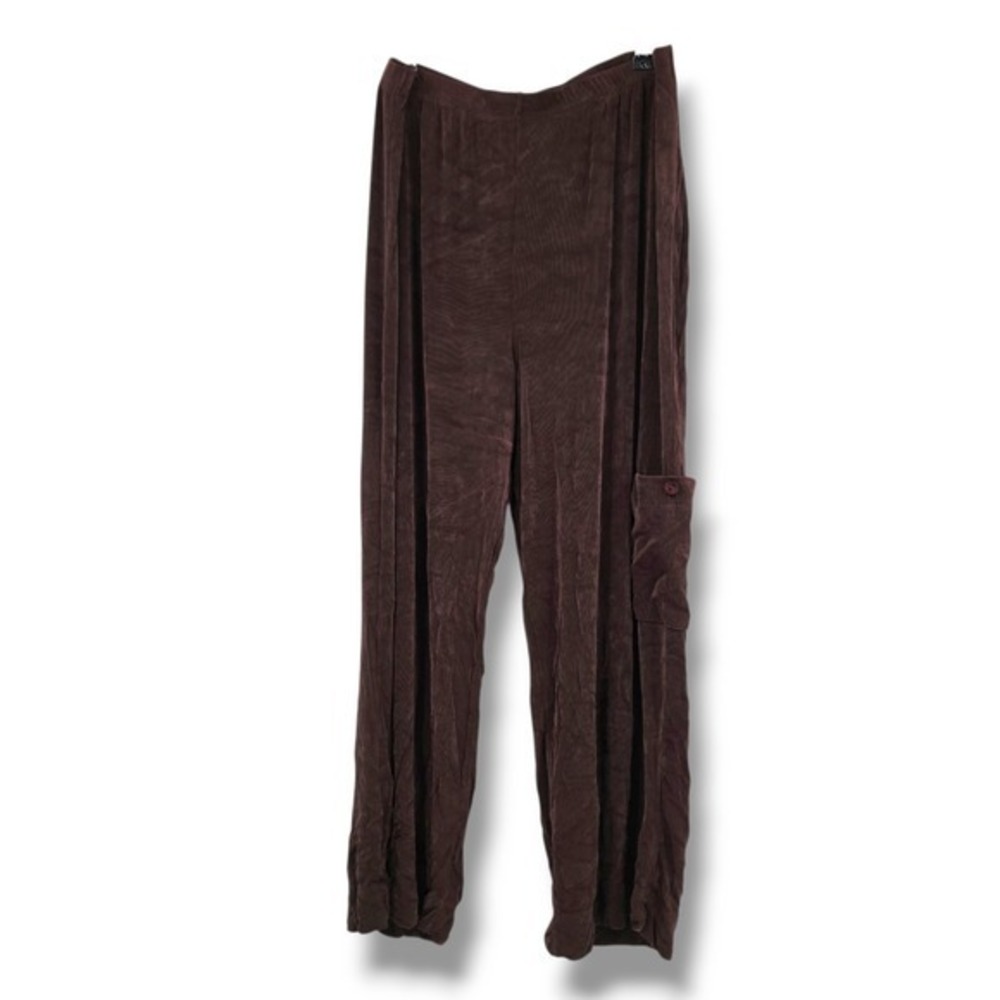 George Slinky Vintage Pants Wide Leg High Waist Casual Brown Crop Pants‎ Large